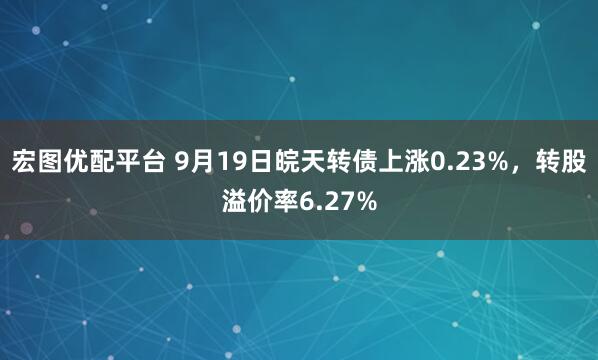 宏图优配平台 9月19日皖天转债上涨0.23%，转股溢价率6.27%